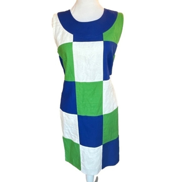 Vineyard Vines Color Block Green Blue White Sleeveless Dress Size 8 - Picture 13 of 13
